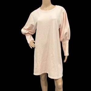 J CREW Original Cotton Terry Puff Sleeve Sweatshirt Dress PINK Sz M
